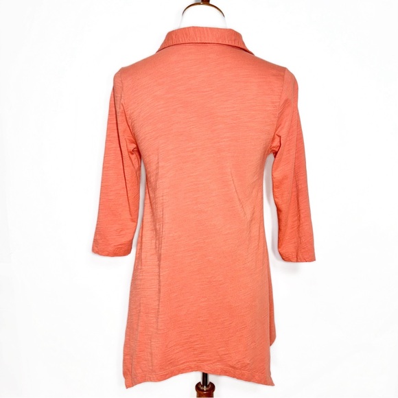 Soft Surroundings Button Embellished Asymmetrical 3/4 Sleeve Orange Tunic XS - Picture 7 of 11
